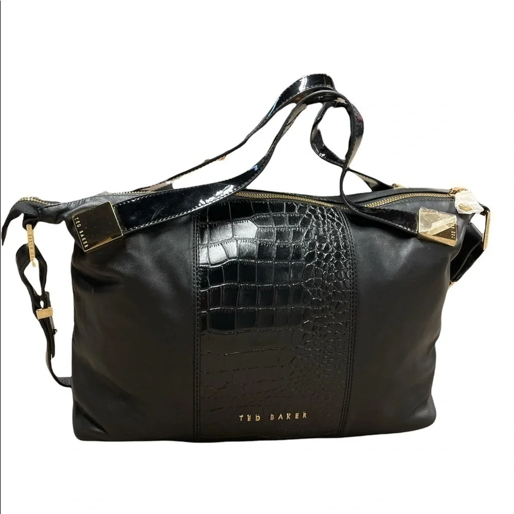 NWT Ted Baker Amelia Satchel Tote Black leather bag with gold hardware